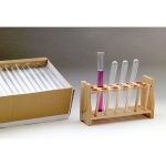 Reagenzglasgestell, mit 12 Bohrungen bis 22 mm Durchmesser, mit 6 Stäben, Holz 